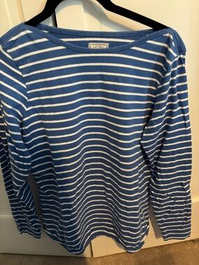 FatFace Blue & White Striped Long Sleeve Boatneck Tee